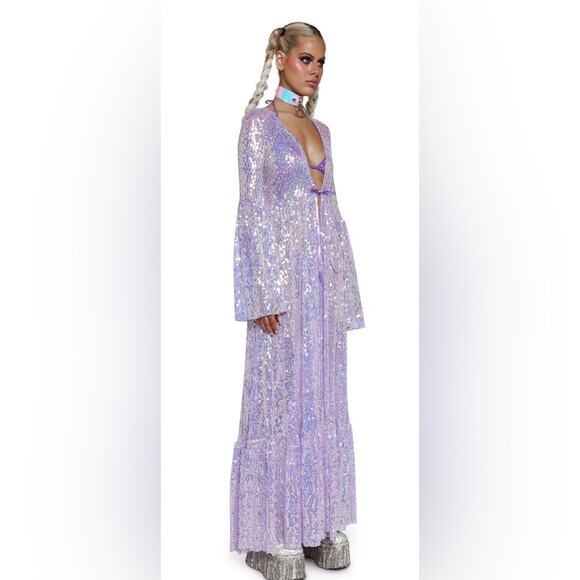 ELECTRIC DAZE SEQUIN DUSTER IN LIGHT PURPLE - Picture 10 of 12